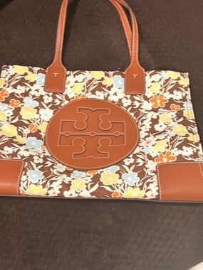 Tory Burch Brown Coat with Floral Trim
